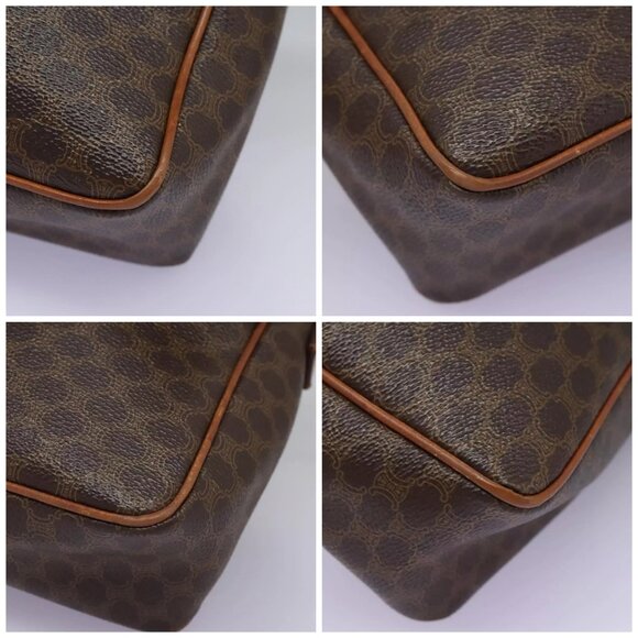 CELINE Macadam Canvas Circle Shoulder Bag PVC Leather Brown Gold Auth - Picture 16 of 16